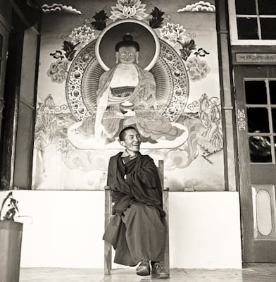 Lama Zopa Rinpoche at Tushita Retreat Centre, Dharamsala, India, 1973.  Photo by Brian Beresford.
