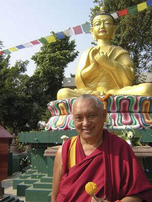 Lama Zopa Rinpoche at Root Institute, Bodhgaya, 2000. Photo: Brian Halterman.