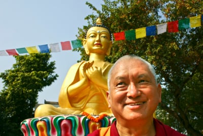 Lama Zopa Rinpoche at Root Institute, Bodhgaya, in 2000. Photo: Todd Moore.