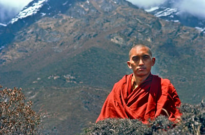 Lama Zopa Rinpoche at Lawudo Retreat Centre, Solu Khumbu, Nepal, 1978. Photo by Ueli Minder.