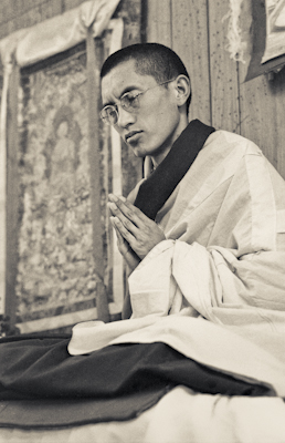 Lama Zopa Rinpoche at Lake Arrowhead, California, 1975. Photo: Carol Royce-Wilder.