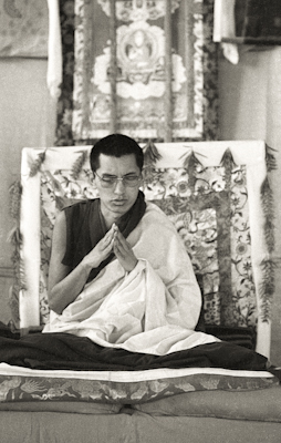 Lama Zopa Rinpoche teaching during the Ninth Meditation Course, Kopan Monastery, Nepal, 1976.