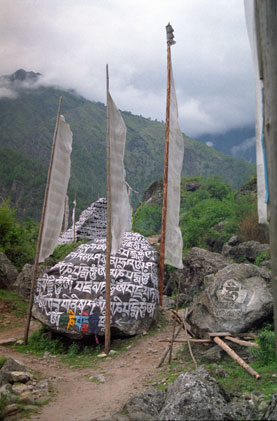 Mani stones on the way to Lawudo.