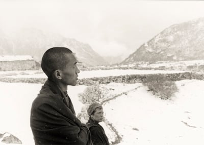 Lama Zopa Rinpoche and Zina Rachevsky at Lawudo Retreat Center, Nepal, 1969. Photo: George Luneau.