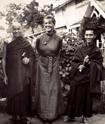 Lama Yeshe and Lama Zopa Rinpoche with Zina Rachevsky, Darjeeling, India, 1967.