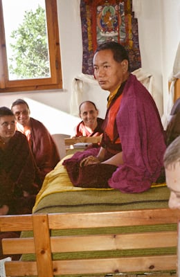 Lama Yeshe addressing Western monks and nuns at Istituto Lama Tzong Khapa, Italy, 1983. 