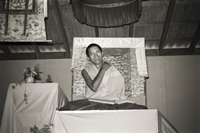 Lama Zopa teaching at Chenrezig Institute, Australia, May 1975. Photo: Wendy Finster.
