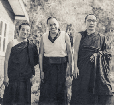Zasep Tulku, Lama Yeshe and Geshe Loden, Chenrezig Institute, Australia, 1977.