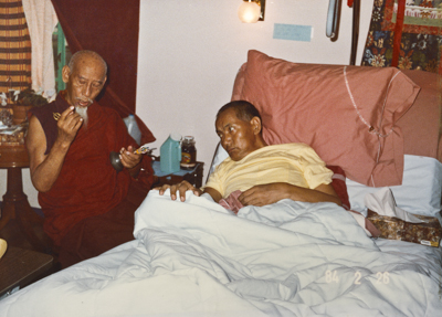 A photo of Lama Yeshe and Zong Rinpoche shortly before Lama&#039;s death, California, 1984. Photo by Lama Zopa Rinpoche.