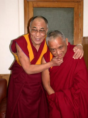 His Holiness the 14th Dalai Lama with Kyabje Lama Zopa Rinpoche.