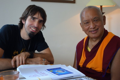 Lama Zopa Rinpoche and Tenzin Ösel Hita, Italy, June 2014. Photo: Ven. Roger Kunsang. 