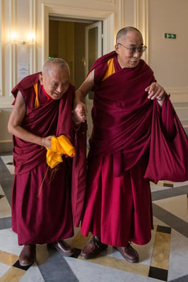 His Holiness the Dalai Lama with Lama Zopa Rinpoche, Italy, June 2014. 