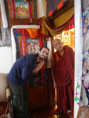 Tenzin Ösel Hita with Lama Zopa Rinpoche at Kopan Monastery, Nepal, February 2016. Photo: Holly Ansett. 
