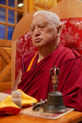 Rinpoche during a puja at Buddha Amitabha Pure Land, USA, September 2016. Photo: Roger Kunsang.  