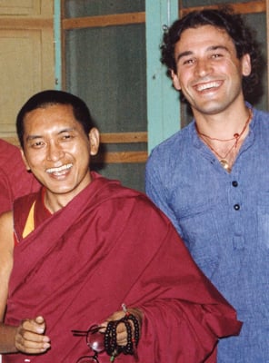 Lama Zopa Rinpoche and  Xavi Alongina (late founder of Ediciones Dharma), Ibiza, Spain, 1978.