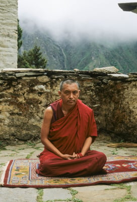 Lama Zopa Rinpoche at Lawudo 1990. Photo: Merry Colony.