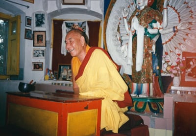 Geshe Lama Konchog at the Vajrasattva retreat following Lama’s cremation. Chenrezig Gompa, Kopan Monastery, Nepal, 1984.