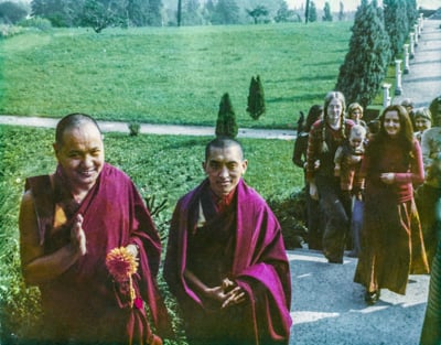 Lama Yeshe and Lama Zopa Rinpoche at Eupilio, Italy, 1975. 
