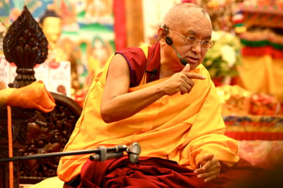 Lama Zopa Rinpoche teaching in Singapore, 2010. Photo: Tan Seow Kheng.