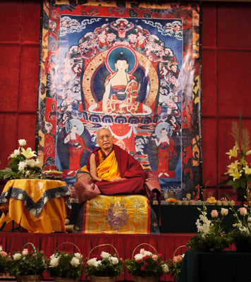 Lama Zopa Rinpoche teaching in Singapore, 2010. Photo: Ven. Thubten Kunsang (Henri Lopez).