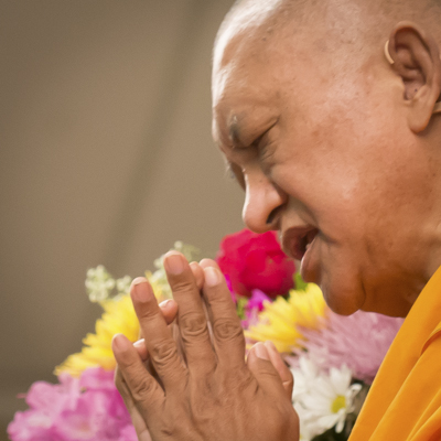 Lama Zopa Rinpoche at the Light of the Path retreat in North Carolina 2014. Photo: Roy Harvey.