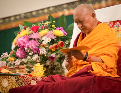 Light of the Path retreat with Lama Zopa Rinpoche, North Carolina, 2014. Photo: Roy Harvey. 