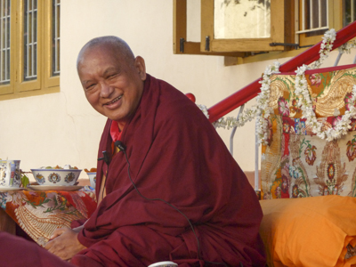 Lama Zopa Rinpoche at IMI House, Sera Je Monastery, Mysore, India, 2014. Photo: Ani Thubten Pema. 