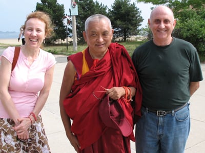 Wendy Cook, Lama Zopa Rinpoche and Nick Ribush in South Boston, July 2007.
