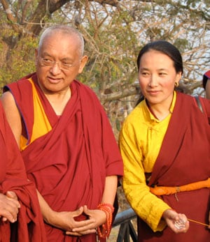 Lama Zopa Rinpoche with Khadro-la (Rangjung Neljorma Khadro Namsel Drönme), 2014. 
