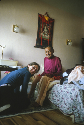 Lama Yeshe with Shirley Begley, one of his nurses, shortly before his death, California, 1984. Photo by Lama Zopa Rinpoche.