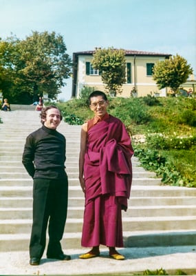 Lama Zopa Rinpoche with Father Gentili, Eupilio, Italy, 1975. Photo: Istituto Lama Tzong Khapa.