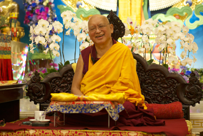 Lama Zopa Rinpoche at Amitabha Buddhist Centre, Singapore, 2016. Photo: Bill Kane.