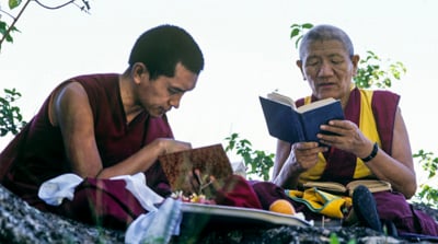 Lama Zopa Rinpoche and Geshe Legden, Chenrezig Institute, Australia, 1980.