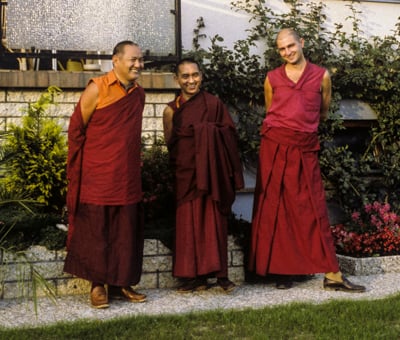Lama Yeshe, Lama Zopa Rinpoche and Piero Cerri, Jägerndorf, Germany, 1981.