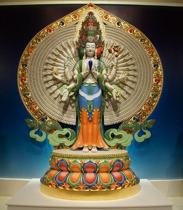The thousand-arm Chenrezig statue at Amitabha Buddhist Centre, Singapore, created by Denise and Peter Griffin. Photo: Tan Seow Kheng.