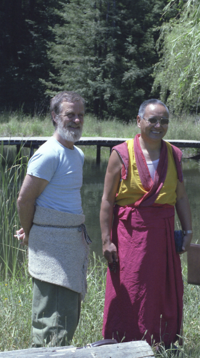 Lama Yeshe with Åge Delbanco (Babaji) at Vajrapani Institute, California, 1983.