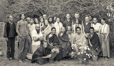 Group photo from the first meditation course held at Kopan Monastery, Nepal, April 1971. Photo: Fred von Allmen.