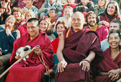 Lama Zopa Rinpoche and Lama Yeshe in group photo at the 16th Kopan Meditation Course, Kopan Monastery, Nepal, 1983.