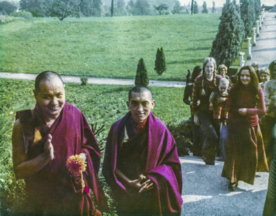 Lama Yeshe and Lama Zopa Rinpoche at Eupilio, Italy, 1975. 