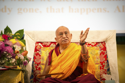 Lama Zopa Rinpoche at Light of the Path retreat in North Carolina 2014. Photo: Roy Harvey.