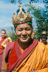 Click to view in our Image Gallery Lama wearing a ceremonial crown, 1976